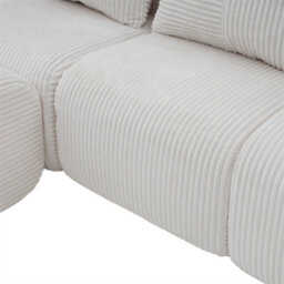 Abrihome Beige 4-Seater Modular Cord Sofa With 2 Ottomans, Cup Holders & Side Storage Pockets - thumbnail 9