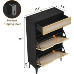 Rattan Narrow Shoe Cabinet With 2 Flip Drawer 1 Pull Out Drawer Shoe Storage - thumbnail 2