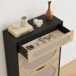 Rattan Narrow Shoe Cabinet With 2 Flip Drawer 1 Pull Out Drawer Shoe Storage - thumbnail 3