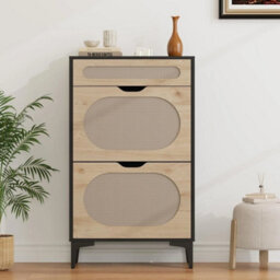 Rattan Narrow Shoe Cabinet With 2 Flip Drawer 1 Pull Out Drawer Shoe Storage - thumbnail 6