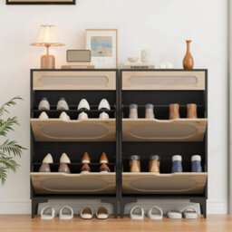 Rattan Narrow Shoe Cabinet With 2 Flip Drawer 1 Pull Out Drawer Shoe Storage - thumbnail 5