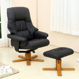 More4Homes Sorento Black Bonded Leather Swivel Recliner Armchair Chair With Foot Stool