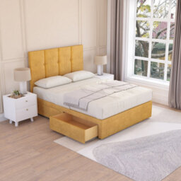 Sloomy Jasmine Mustard Plush 2Ft6 Memory Foam Bed Set With 2 Drawers, Mattress & Headboard- Small Single - thumbnail 1