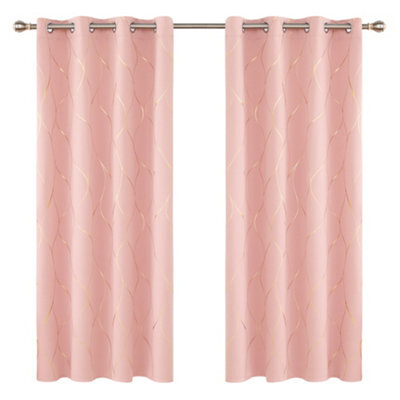 Deconovo Window Treatment Room Darkening Curtains, Gold Wave Foil Printed Blackout Curtains, W66 X L90 Inch, Coral Pink, One Pair - image 1