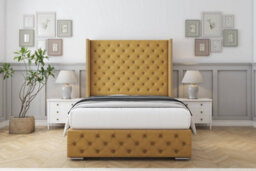"Sloomy Arundel Mustard Plush Bed Frame With Mattress With 50""  Upholstered Wingback Headboard 5' King" - thumbnail 1