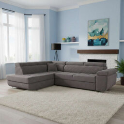 M N Furniture Ltd Modern Plush Velvet Corner Sofa Bed With Adjustable Headrest And Storage (Right Grey)
