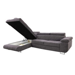 M N Furniture Ltd Modern Plush Velvet Corner Sofa Bed With Adjustable Headrest And Storage (Right Grey) - thumbnail 3