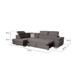 M N Furniture Ltd Modern Plush Velvet Corner Sofa Bed With Adjustable Headrest And Storage (Right Grey) - thumbnail 4
