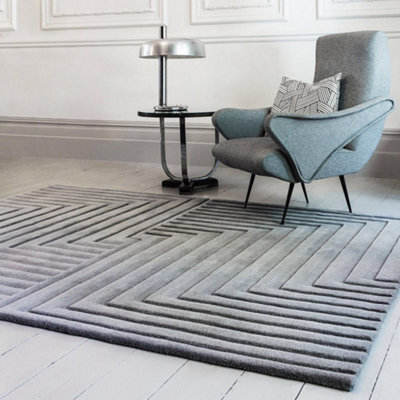 Silver Grey Wool Easy To Clean Optical/ (3D) Handmade , Luxurious , Modern , Wool Rug For Living Room, Bedroom - 200Cm X 290Cm - image 1