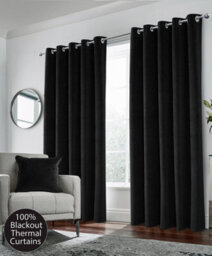 Luxury Enhanced Living Black Velvet, Supersoft, 100% Blackout, Thermal Pair Of Curtains With Eyelet Top - 66 X 90 Inch (168X229Cm)
