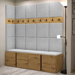 Orion Ii Hallway Set Artisan Oak Shoe Cabinet Hangers Light Grey Panels - thumbnail 2
