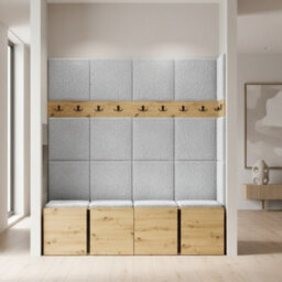 Orion Ii Hallway Set Artisan Oak Shoe Cabinet Hangers Light Grey Panels