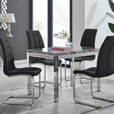 Furniturebox Uk Enna White Glass Extending Dining Table And 4 Black Murano Chairs - image 1