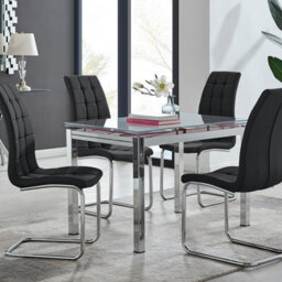 Furniturebox Uk Enna White Glass Extending Dining Table And 4 Black Murano Chairs - thumbnail 1