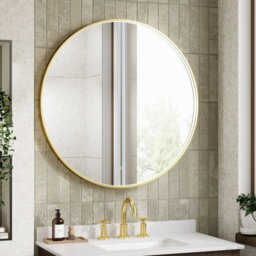 Hudson Reed Mensa Round Led Touch Sensor Inset Framed Mirror With Demister, Brushed Brass, 800 X 800 mm - thumbnail 2