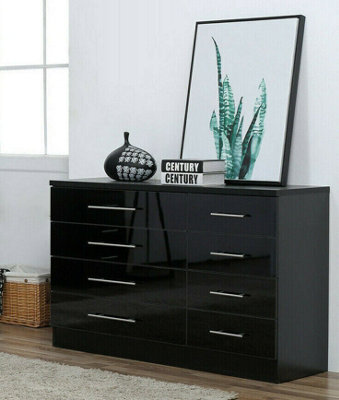 Harmin High Gloss Black 8 Drawer Sideboard / Cupboard / Buffet Solo / Chest Of Drawers - image 1