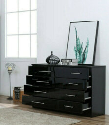 Harmin High Gloss Black 8 Drawer Sideboard / Cupboard / Buffet Solo / Chest Of Drawers - thumbnail 2