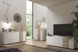 FurniComp LTD Furnicomp Seville 2 Door 3 Drawer White Gloss And Cadiz Oak Sideboard - thumbnail 5