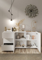 FurniComp LTD Furnicomp Seville 2 Door 3 Drawer White Gloss And Cadiz Oak Sideboard - thumbnail 2