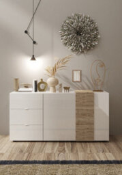 FurniComp LTD Furnicomp Seville 2 Door 3 Drawer White Gloss And Cadiz Oak Sideboard - thumbnail 1