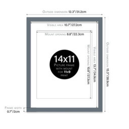"14X11"" Grey Frame With Mount For 11X9"" Pictures 20mm Slim Edge Portrait And Landscape Display With Wall Hooks And Kickstand" - thumbnail 2