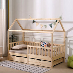 1001 Furniturehmd Wooden Kids Bed Frame,solid Pine Wood,3 Ft Single House Bed Frame,chidren Floor Bed With Two Drawers - thumbnail 2