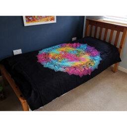 Black Hamsa Cotton Bedspread & Wall Hanging - Handmade Indian Decor - thumbnail 4