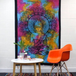 Black Hamsa Cotton Bedspread & Wall Hanging - Handmade Indian Decor - thumbnail 3