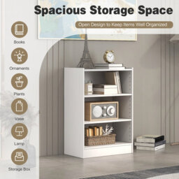Costway 3-Tier Wooden Bookcase Open Storage Shelf Organizer Display Rack White - thumbnail 3