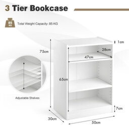 Costway 3-Tier Wooden Bookcase Open Storage Shelf Organizer Display Rack White - thumbnail 2
