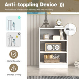 Costway 3-Tier Wooden Bookcase Open Storage Shelf Organizer Display Rack White - thumbnail 5
