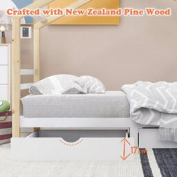 Kids Single Bed Frames Toddler Beds Storage Underneath 3Ft Single Bed With Storage Solid Pine Wood House Tree Canopy Bed (Wood) - thumbnail 4