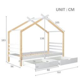 Kids Single Bed Frames Toddler Beds Storage Underneath 3Ft Single Bed With Storage Solid Pine Wood House Tree Canopy Bed (Wood) - thumbnail 2