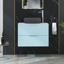 Royal Bathrooms Evora 700mm Powder Blue Fluted Wall Hung Countertop Vanity Unit 2 Drawer With Milan Black Basin - thumbnail 1