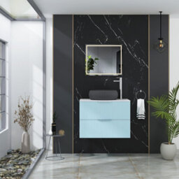 Royal Bathrooms Evora 700mm Powder Blue Fluted Wall Hung Countertop Vanity Unit 2 Drawer With Milan Black Basin - thumbnail 2