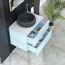 Royal Bathrooms Evora 700mm Powder Blue Fluted Wall Hung Countertop Vanity Unit 2 Drawer With Milan Black Basin - thumbnail 3