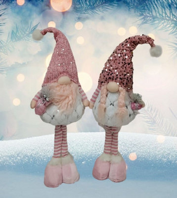 PMS One Tall Pink Sequin Christmas Gonk 65Cm Standing Blush Gonk Plush Decoration