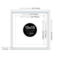 "15X15"" Light Grey Picture Frame - 15X15"" Square Frame With 14X14"" Mount For 15X15""/14X14"" Pictures Moderrn Style Thin Edge, 1 Pack" - thumbnail 2