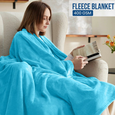 Ameha Fleece Plain Blanket, Lightweight & Reversible Throw For Travel, Bed & Sofa Blanket, Light Blue Double 150X200Cm - image 1