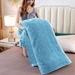 Ameha Fleece Plain Blanket, Lightweight & Reversible Throw For Travel, Bed & Sofa Blanket, Light Blue Double 150X200Cm - thumbnail 9
