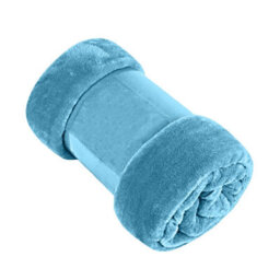 Ameha Fleece Plain Blanket, Lightweight & Reversible Throw For Travel, Bed & Sofa Blanket, Light Blue Double 150X200Cm - thumbnail 2