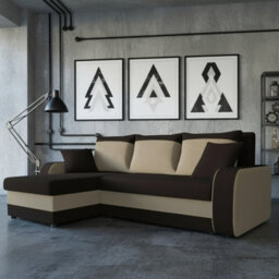 Kris M Corner Sofa Bed With Storage Ottoman Polyurethane Foam Wooden Frame Plastic Legs 238X147X80Cm Brown And Beige