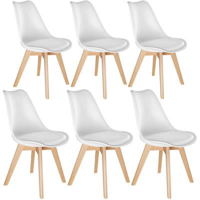 Tectake Set Of 6 Dining Chair Frederikke With Padded Seat, Ergonomic Shape, And Wooden Legs  - White - image 1
