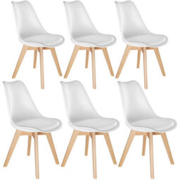 Tectake Set Of 6 Dining Chair Frederikke With Padded Seat, Ergonomic Shape, And Wooden Legs  - White