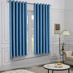 Oxford Homeware Eyelet Linen Effect Curtains Blue Fully Lined 100% Blackout Thermal Insulated Curtain Pair (W)168Cmx(L)137Cm - thumbnail 7