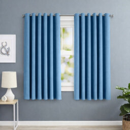 Oxford Homeware Eyelet Linen Effect Curtains Blue Fully Lined 100% Blackout Thermal Insulated Curtain Pair (W)168Cmx(L)137Cm
