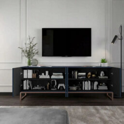 Heze Furniture Elpis Glamour Tv Cabinet Media Unit With Storage - Navy / Copper Frame - thumbnail 3