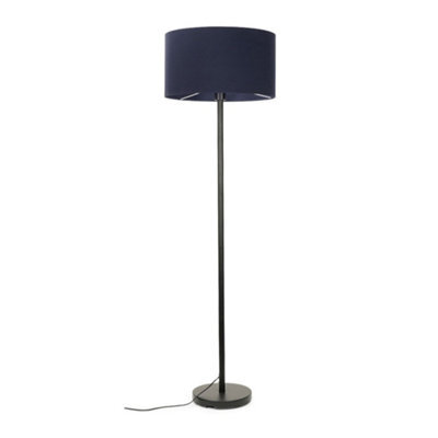 Valuelights Charles Black Floor Lamp With Navy Drum Shade - image 1