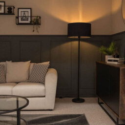 Valuelights Charles Black Floor Lamp With Navy Drum Shade - thumbnail 4