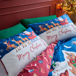 Catherine Lansfield Christmas Santa's Workshop Reversible Double Duvet Cover Set With Pillowcases Navy Blue - thumbnail 3